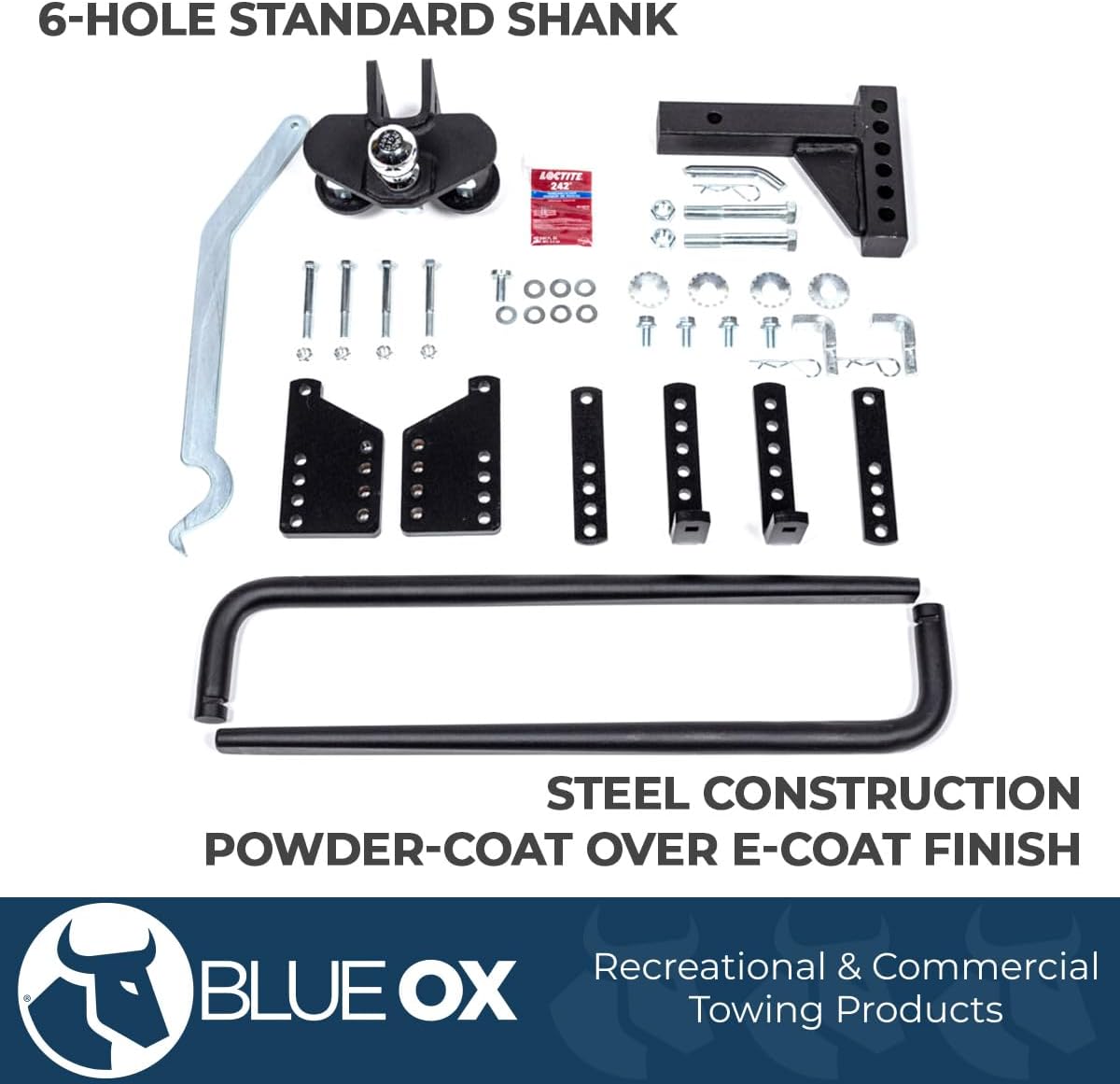 Blue Ox BXW1273 2-Point Weight Distribution Hitch for Trailers with Underslung Coupler -1200lb Tounge Weight, 6 Hole Shank for 2" Receivers, 2-5/16" Ball, Black