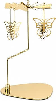 Gold Rotating Candle Holder, Spinning Butterfly Carousel on Metal Tray, Tealight Centerpiece for Home Decor Butterfly