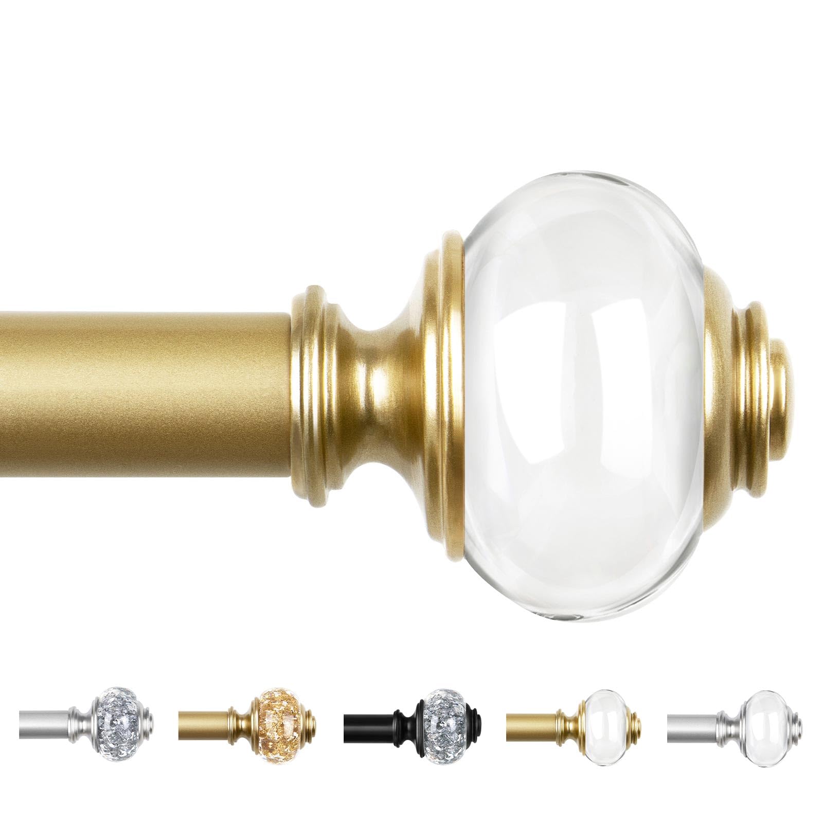 Gold Curtain Poles for Eyelet Curtains 80 to 304 cm, USFOOK Long Curtain Poles for Living Room, 22 mm Antique Curtain Pole for Kitchen with Translucent Finials