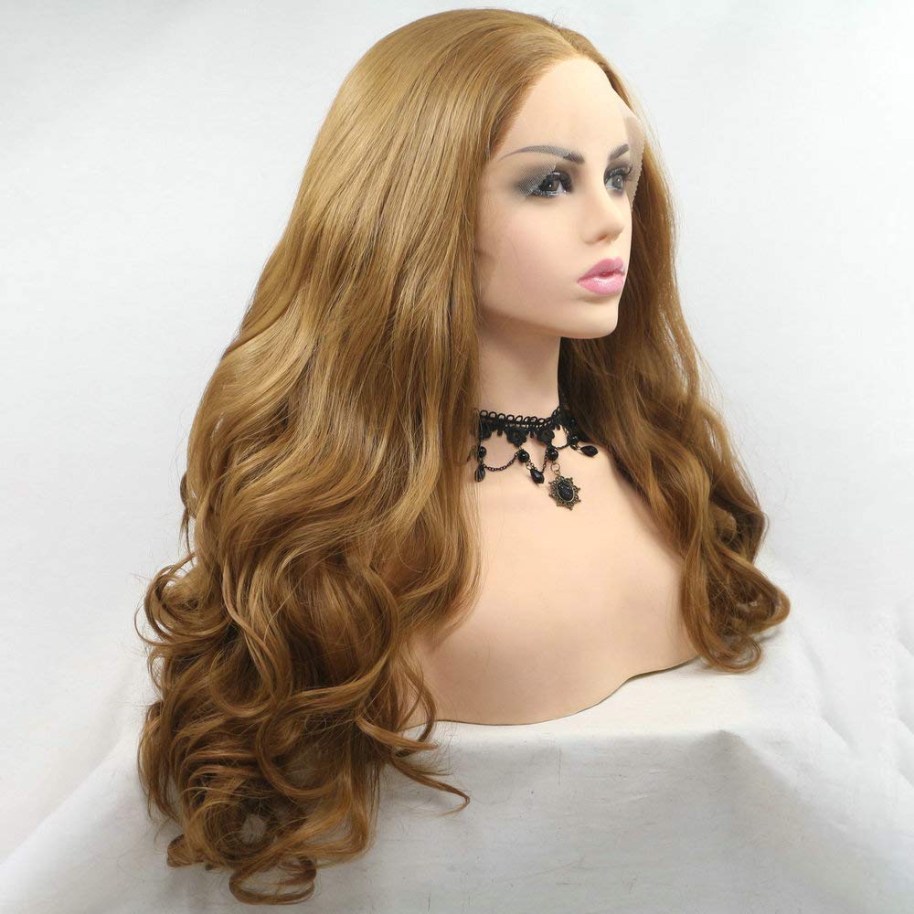xiweiya Strawberry Blonde Lace Front Wig Long Body Wave 13x3 Lace Front Wigs Blonde Gold Hair Wigs Middle Part Heat Resistant Fiber Wig Hair Replacement for women 24inch - Image 2