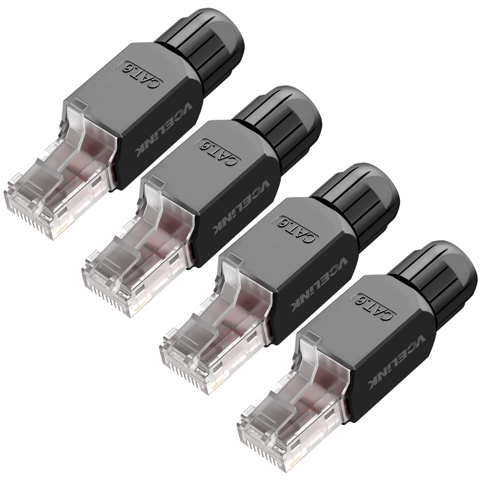 VCELINK RJ45 stekker zonder gereedschap Cat6 LAN-stekker gereedschapsvrij verguld, Cat6 UTP modulaire netwerkstekker (LSA) voor installatiekabel, 12 stuks