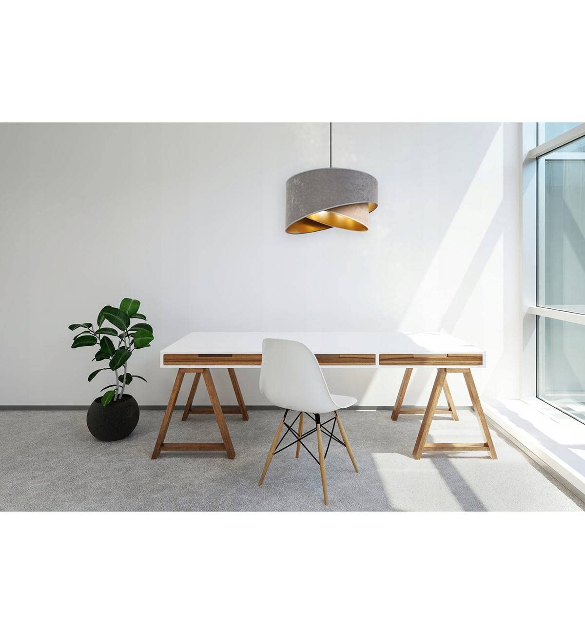 Light-Home Milano Lampadario a Sospensione - Lampadario Industriale per Soggiorno Camera da Letto e Cucina - Lampade a Sospensione in Metallo e con Paralume di Velluto - E27 - Beige e Grigio