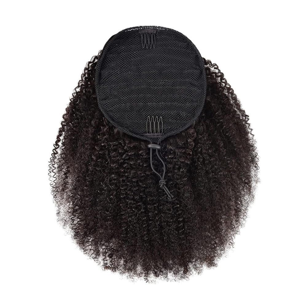 10-24 Zoll Verworrenes Lockiges Haarteil, Echthaar Kordelzug Pferdeschwanz Verlängerung, Afro gelocktes Brasilianisches Remy-Haar Clip-in Verlängerung Für den täglichen Gebrauch(12inches(105g))