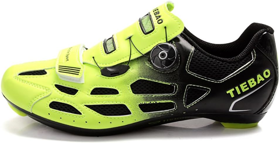 Professional Cycling Shoes Breathable Men Women Road Bike Racing Knob Fastener Shoe (7.5, Green)