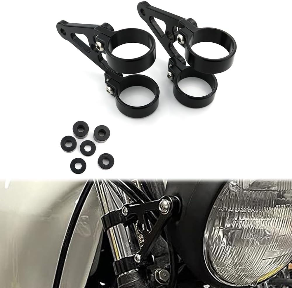 1 Pair for Front Fork Tubes 53mm, CNC Mount Headlight Brackets, for 7" or 5.75" Round Headlight (53mm)