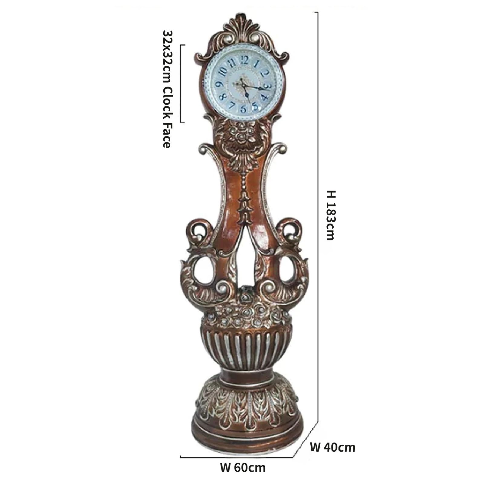 Reloj de pie Reloj de Piso Cuarzo Silencioso Número Romano Tallado