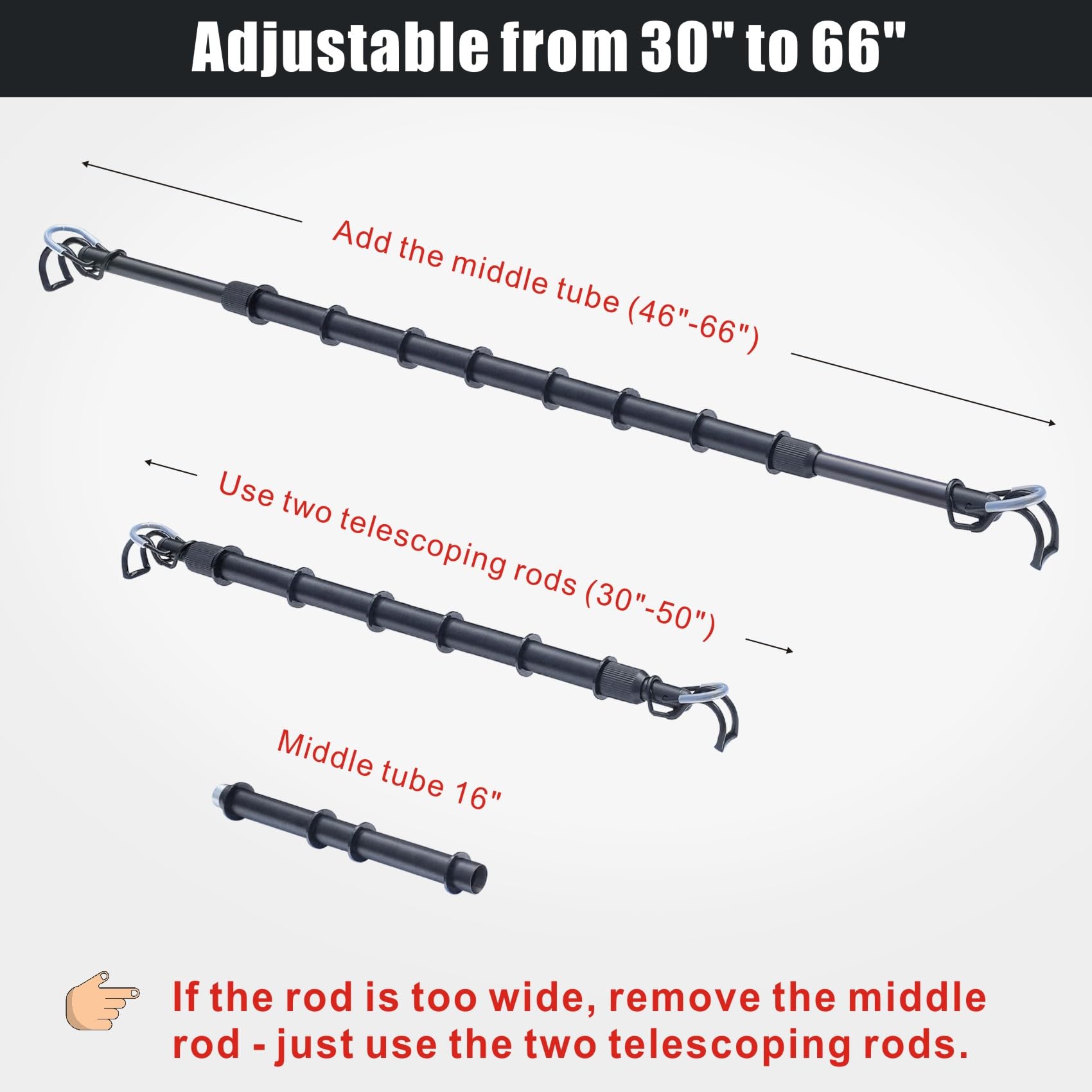 Barra appendiabiti per auto, resistente, estensibile, da 76 a 168 cm, asta per asciugare il panno da viaggio, per SUV, camion, camper, armadio per veicoli, asta in metallo nero per organizzatori di