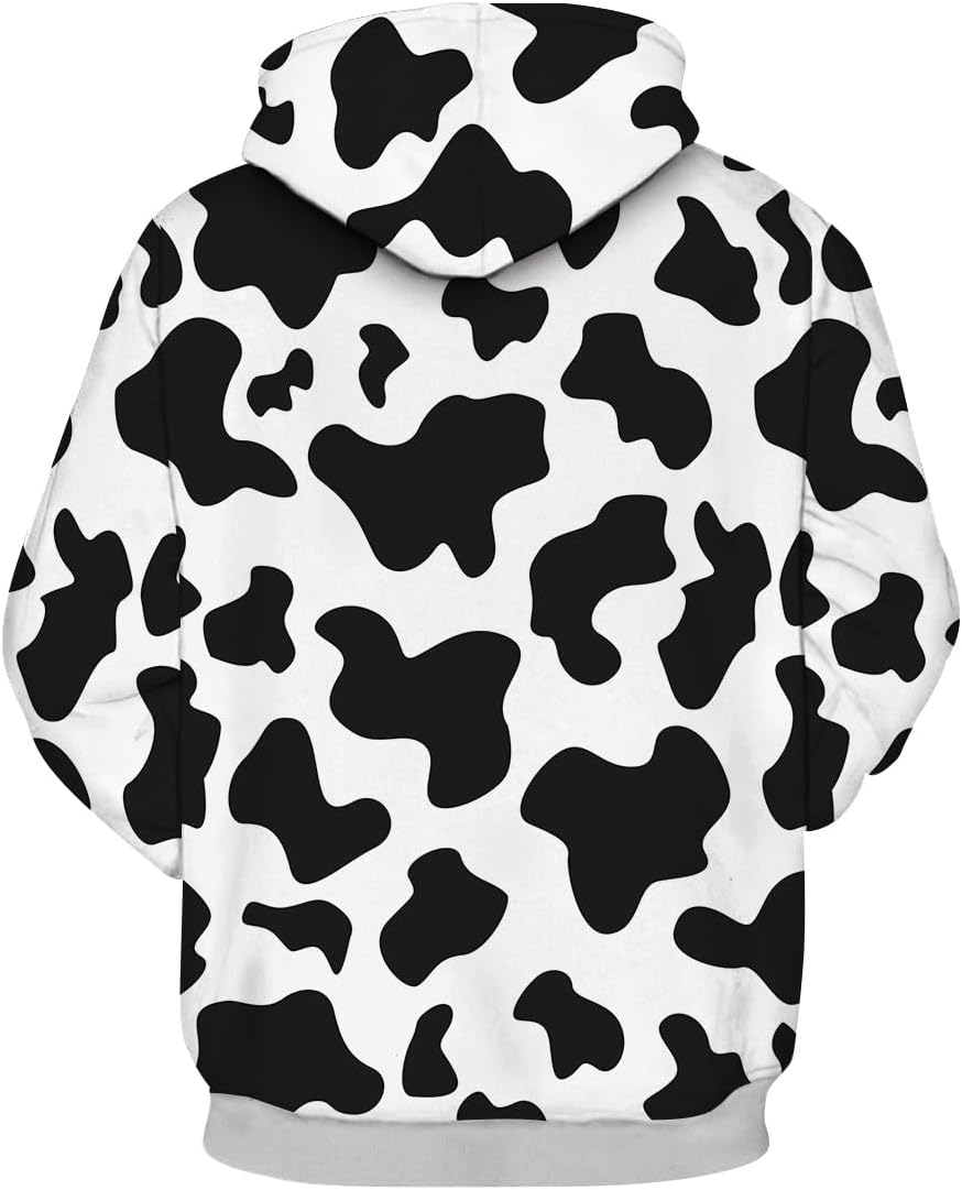 Fun Cow Print Hoodie Novelty Graphic Sweatshirt Pullover with Pocket for Men Women - Image 2