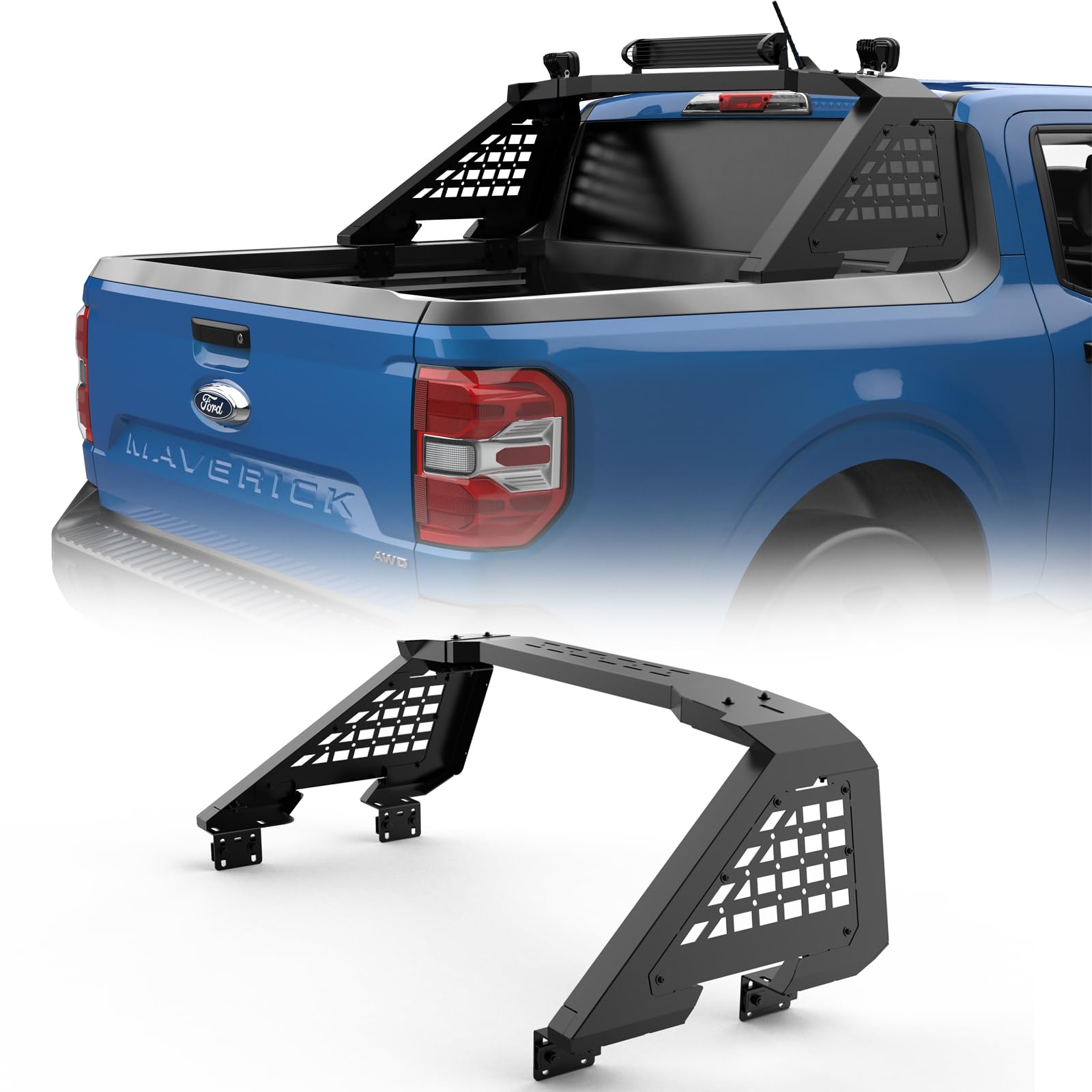 Sport Roll Bar Compatible Ford Maverick 2022 2023 2024 2025 | Quick Installation no Drilling Required | Light Mount | (Black Web)