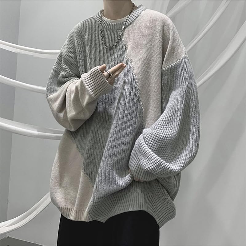 Men Aesthetic Crewneck Sweater Vintage Panel Coquette Sweatshirt Oversized Knitted Long Sleeve Clothes Punk Streetwear2
