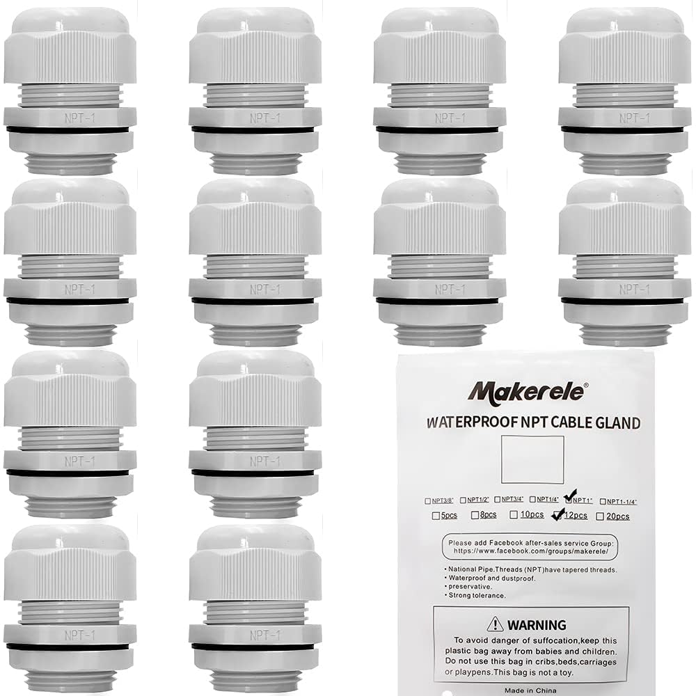 MAKERELE NPT Kabelverschraubungen, 2,5 cm, wasserdicht, verstellbar, mit Dichtungen