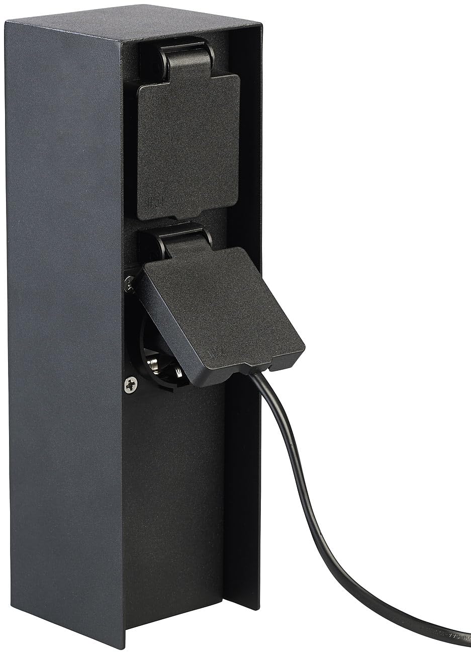 Royal Gardineer Garten-Steckdosen-Säulen: 2er-Set 2-fach-Garten-Steckdosen, Edelstahl, 230 V, bis 3.680 W, IP44 (Outdoor-Steckdosensäule, Aussensteckdosen Säulen, Netzkabel)