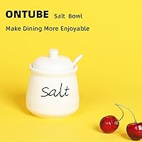 Vista 8 de ONTUBE Tazón de sal de cerámica con tapa y cuchara 12oz (beige)