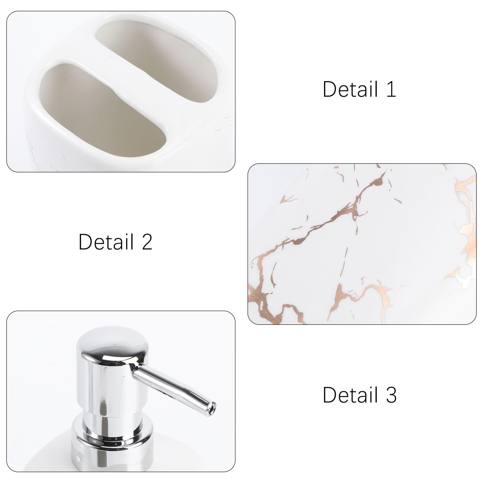 Housoutil Set Accessori Bagno in Ceramica Bianca 4 Pezzi Porta Saponi, Bottiglia Lozione 350ml e Bicchiere per Risciacquo 350ml per Uso Domestico, Superficie Liscia e Design Elegante