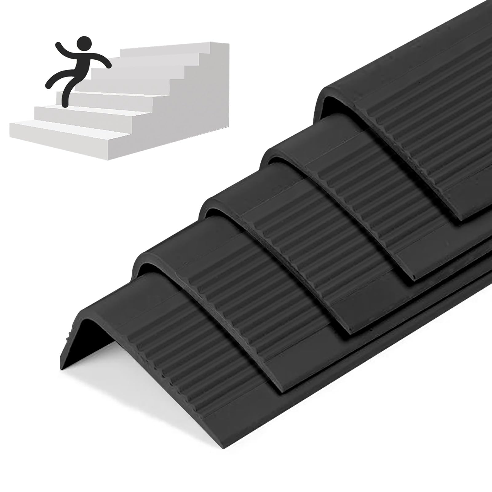 5 Pack Rubber Stair Nosing - 3.3Ft Stair Anti-Slip Adhesive Strip, Made of Wear-Resistant Rubber, Mute, Easy to Install - Indoor/Outdoor (3.3Ft, Full Black, 5)