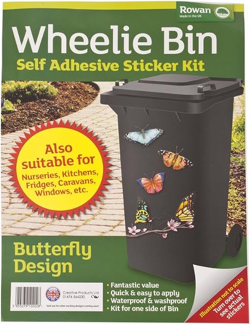 Wheelie Bin Self Adhesive Sticker Kit, Butterfly Design