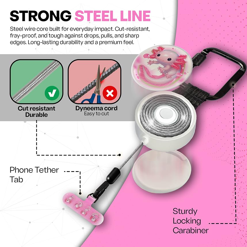 Image of ClutchLoop Anti-Theft Phone Tether - Universal Adhesive Anchor, Retractable Steel Line and Locking Carabiner
