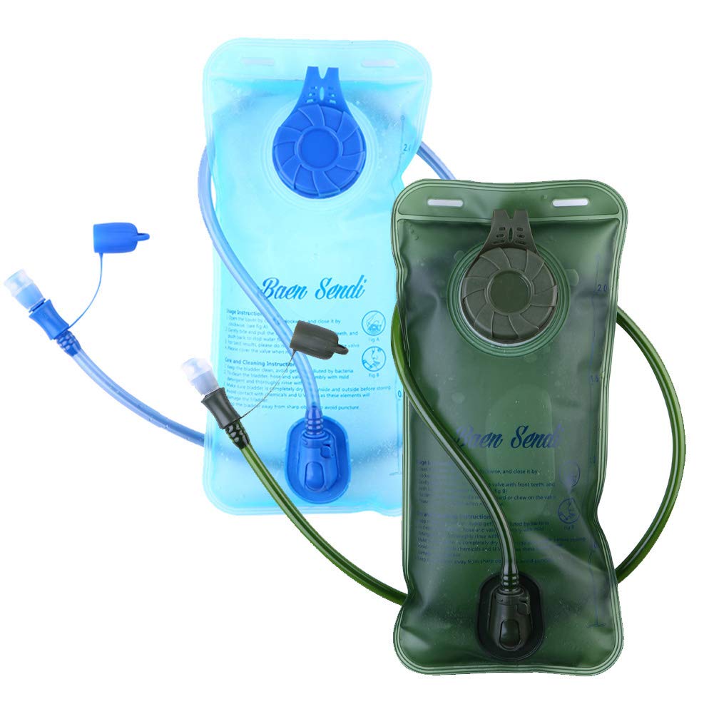 Baen Sendi 2 Pack Hydration Bladder 2 Liter/70 oz - Pack of 2(1 Piece Blue+1 Piece ArmyGreen) - BPA Free Hydration Pack Replacement