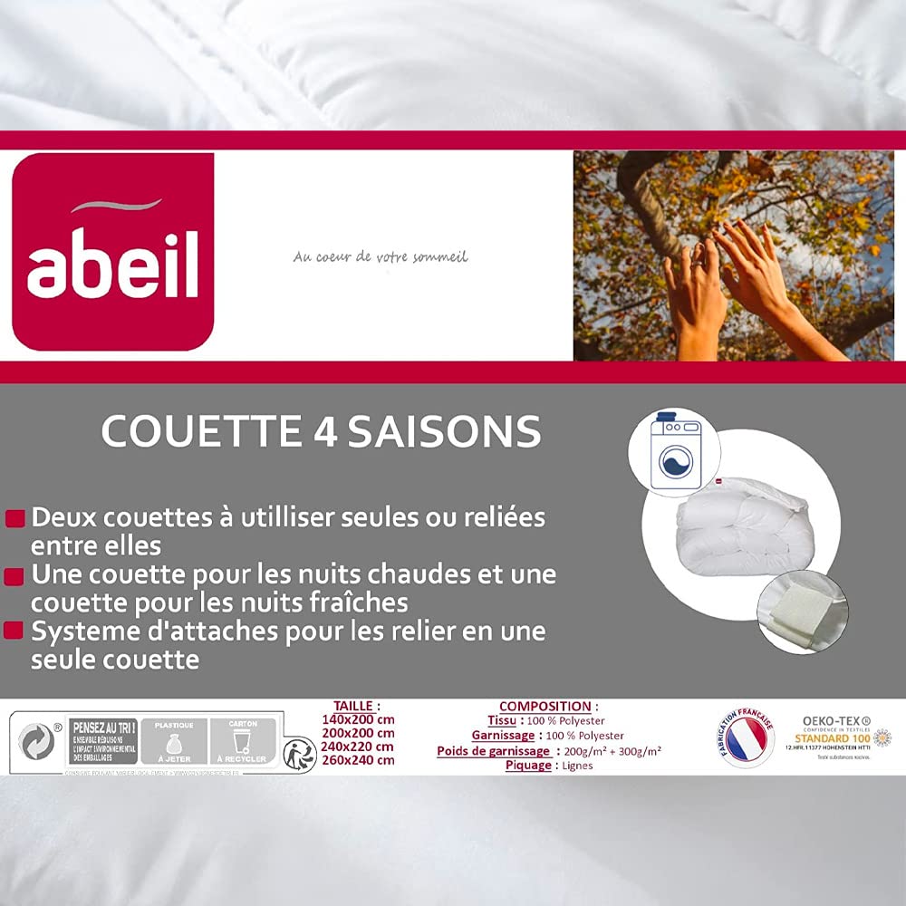Abeil Edredón 4 estaciones Poliéster blanco 200-300g/m², Cama 180 - 240 x 260 cm