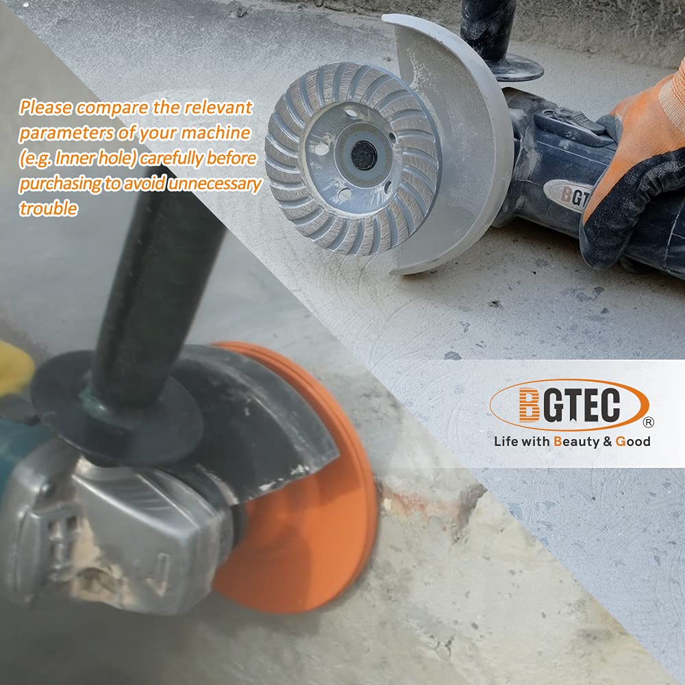 Mola diamantata per superficie a tazza, BGTEC 2 pezzi Disco per smerigliatrice diamantata in cemento Turbo Row da 125 mm con filettatura M14 per smerigliatrice angolare, cemento granito pietra marmo