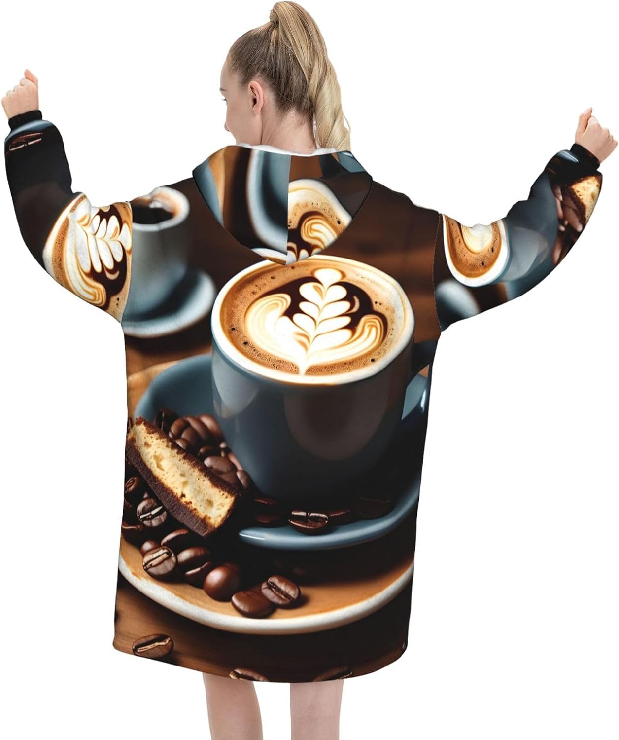 Delicious Coffeeprint Oversized Hoodie Blanket, Super Soft Warm Comfortable Hoodie, Wearable Blanket Adult