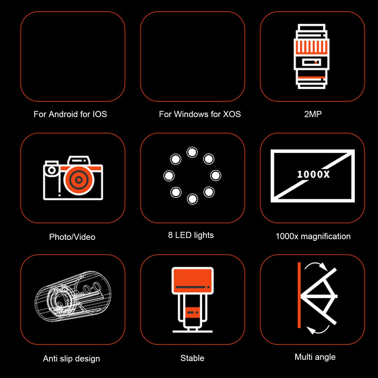 Denash Microscopio Wireless 1080p 1000X Camera Wi -Fi Portatile con 8 Luci a LED Registra Foto Nell'applicazione a Fini Educativi Materiale ABS.