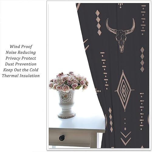 Miniatura 2 de Cortinas occidentales con diseño de calavera de toro, estampado de arte azteca bohemio para dormitorio, sala de estar, cocina, decoración con