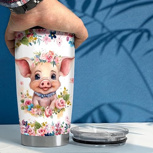 Miniatura 5 de SANDJEST Vaso de cerdo de acero inoxidable de 20 onzas con aislamiento térmico para café, taza de viaje, regalo para niñas, adolescentes, regalos