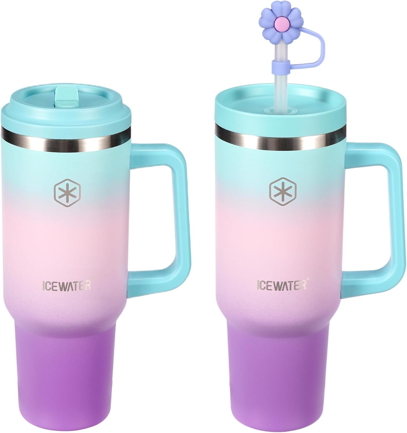 ICEWATER 40 oz Tumbler with 2 Lids (Flip & Standard Straw),100% Leak Proof Insulated Tumbler with Handle, Cup Holder Friendly, Stainless Steel Water Bottle, Gifts for Women & Men (Violet)