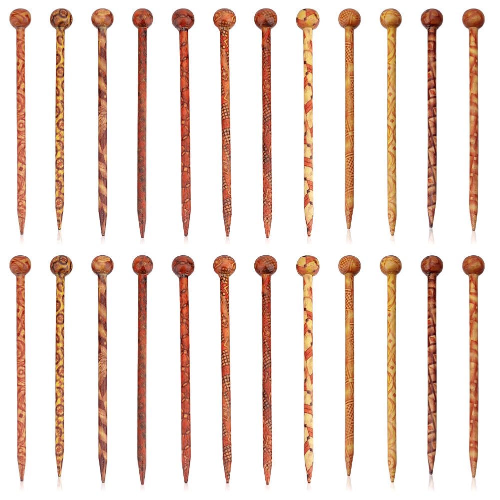 PH PandaHall 24pcs Vintage Wood Hair Pin 12 Styles Retro Hair Sticks 5" Printed Wood Hairpin Chopsticks Long Hair Fork for Hair Bun Holders Bun Cover Thick Curly Hair Quick Easy Hair Styling