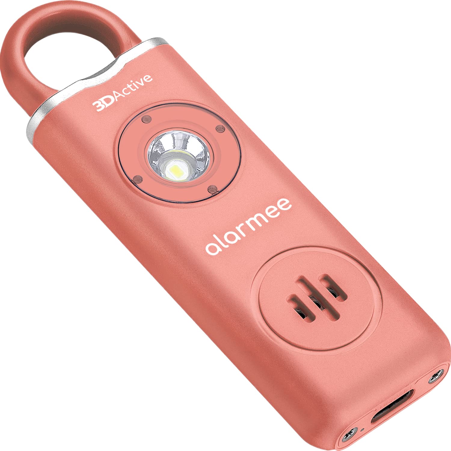 3DActive Alarmee Rechargeable Personal Safety Alarm for Women, Teens & Elderly, Pocket Size 130dB Loud Siren with LED Light (Coral)