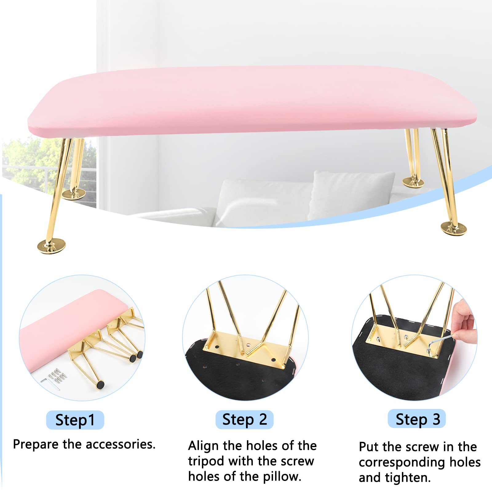 Apoya Manos para Manicura, Reposamanos para Uñas Cojín de Mano de Manicura de Cuero de Microfibra con Reposabrazos Manicura Alfombras Pequeñas Accesorios para Uñas para Manicura (Rosa)