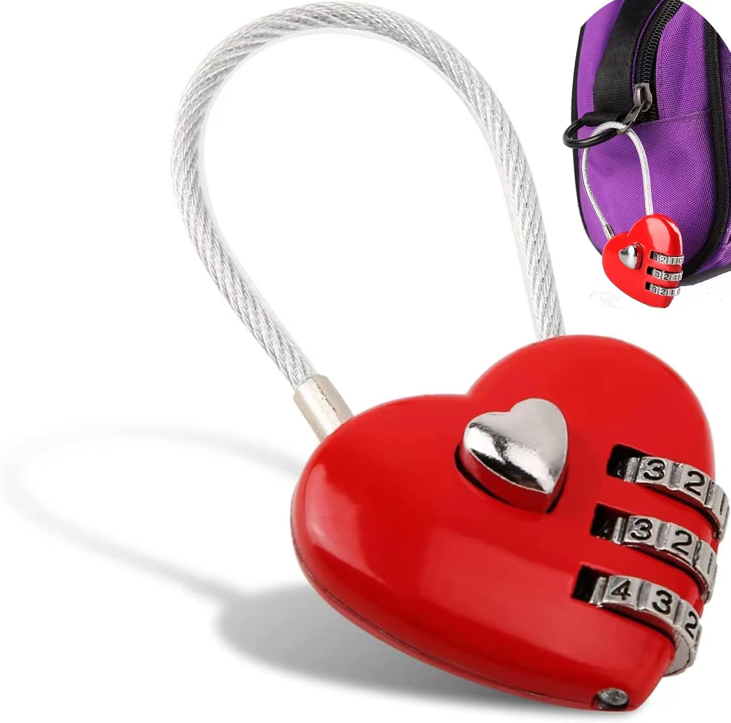 Wire Rope Locker,Mini Love Heart Lock,Red Heart Padlock, Mini