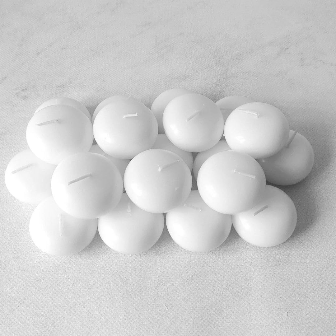 SIHIIYA LIFE Pack of 20 White Floating Candles | 5x3cm | Unscented & Dripless Dinner Candles for Decor, Events | Natural Wax with Cotton Wicks | 5-6 Hours Burn Time (White)