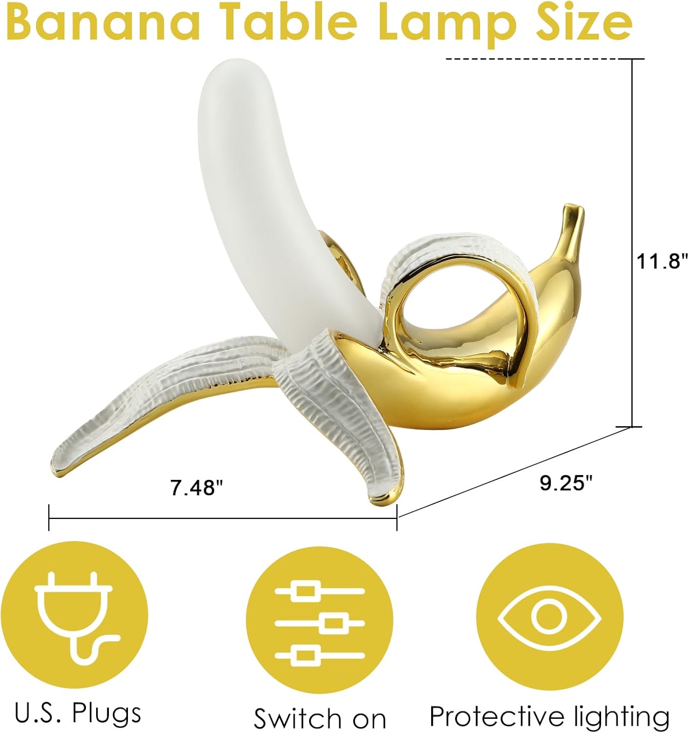 MAYOLA Modern Banana Table Lamp, Desk Lamp,Led Night Light Plating Resin Banana Lighting Fixture for Living Room, Bedroom,Home Office,Kids Room(Lying-Plated)