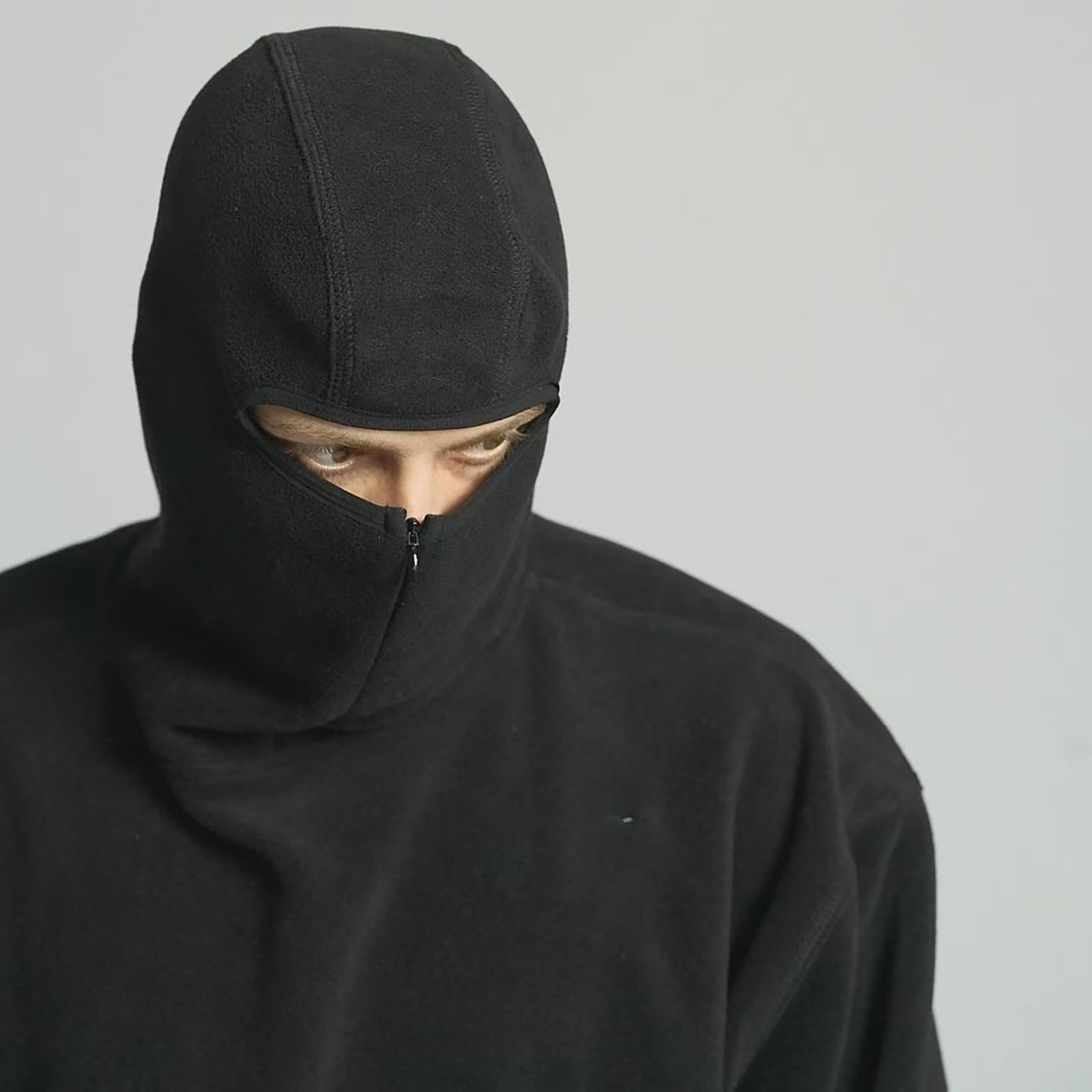 Balaclava Felpa con cappuccio da uomo con collo alto, Hip Hop, in pile, felpa con cappuccio, oversize, tinta unita, hood urbano, antivento, calda felpa in pile giapponese