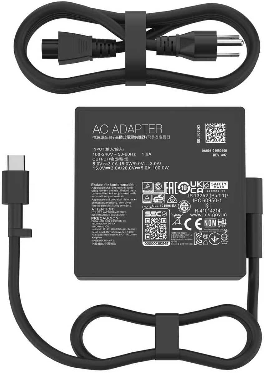 100W USB-C Charger Compatible with Asus Rog Ally X Flow X13 X13 Z13 Gv301 Gv302 Gv302 Gz301 65W USB-C Adapter Suitable for Vivobook Zenbook 14 and 14X Series Laptop