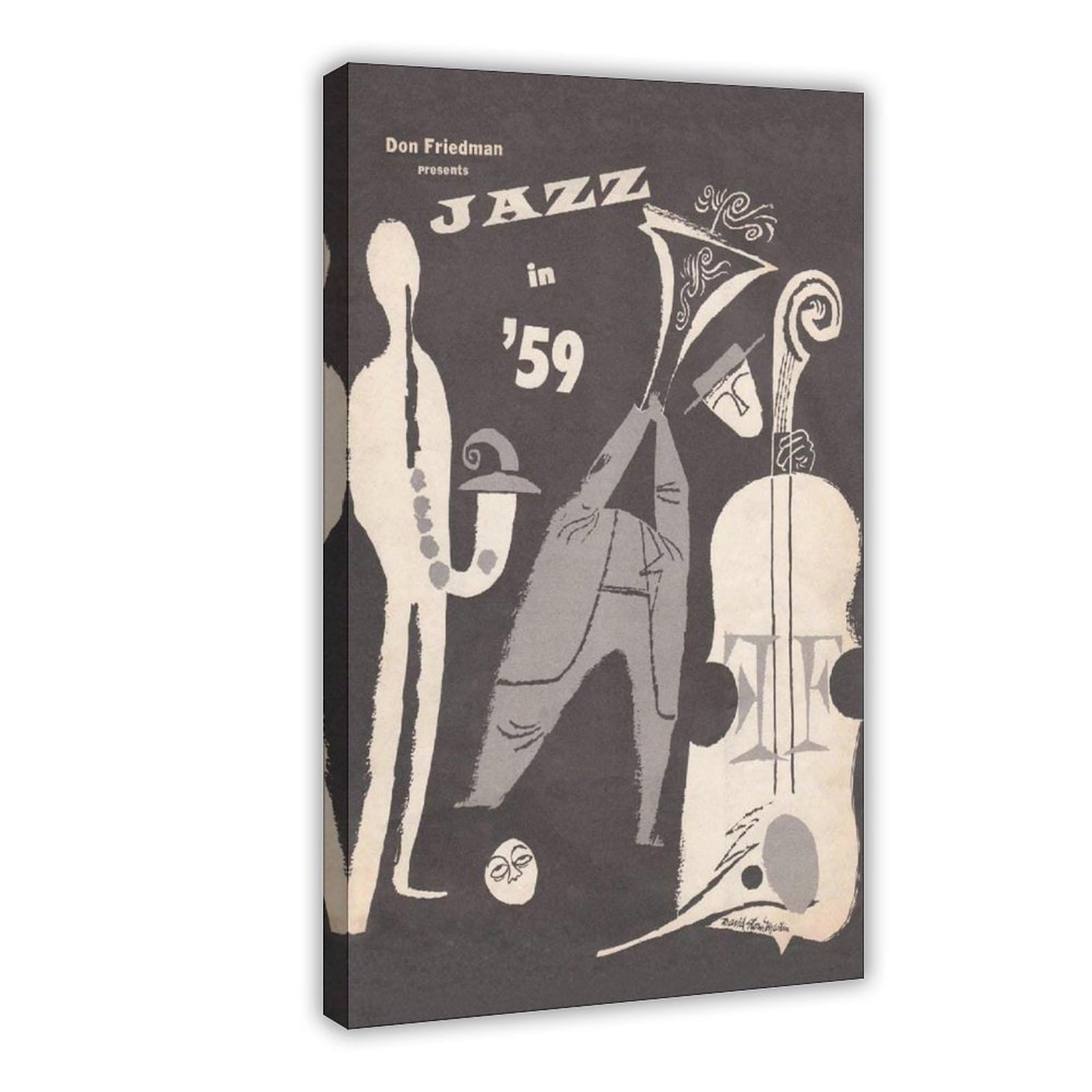 Poster su tela vintage con cornice o bar o casa di New York Jazz Festival 1959, decorazione artistica da parete per soggiorno e camera da letto, 60 x 90 cm