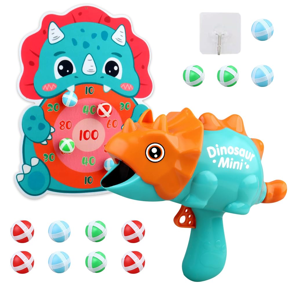 Dinosaur Shooting Game Toy, Darts Game Balls with Dart Board,12 Stickys Balls Blaster Gun Shooting Games Sticky Ball Shootings Games Toy Sticky Ball Launcher Toys Animal Carnival Birthday Parties