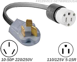 10-50P Male 3-Pin Plug To 3-Pin 5-15R Female Home Wall Outlet, 220/250V Electrical Stove/Range To Gas 110/125V Power Convert/Adapter. FX125V846 - coolthings.us