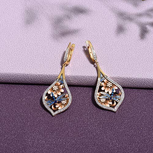 Santuzza 925 Sterling Silver Cubic Zirconia Flower & Dragonfly Enamel Earrings for Women3