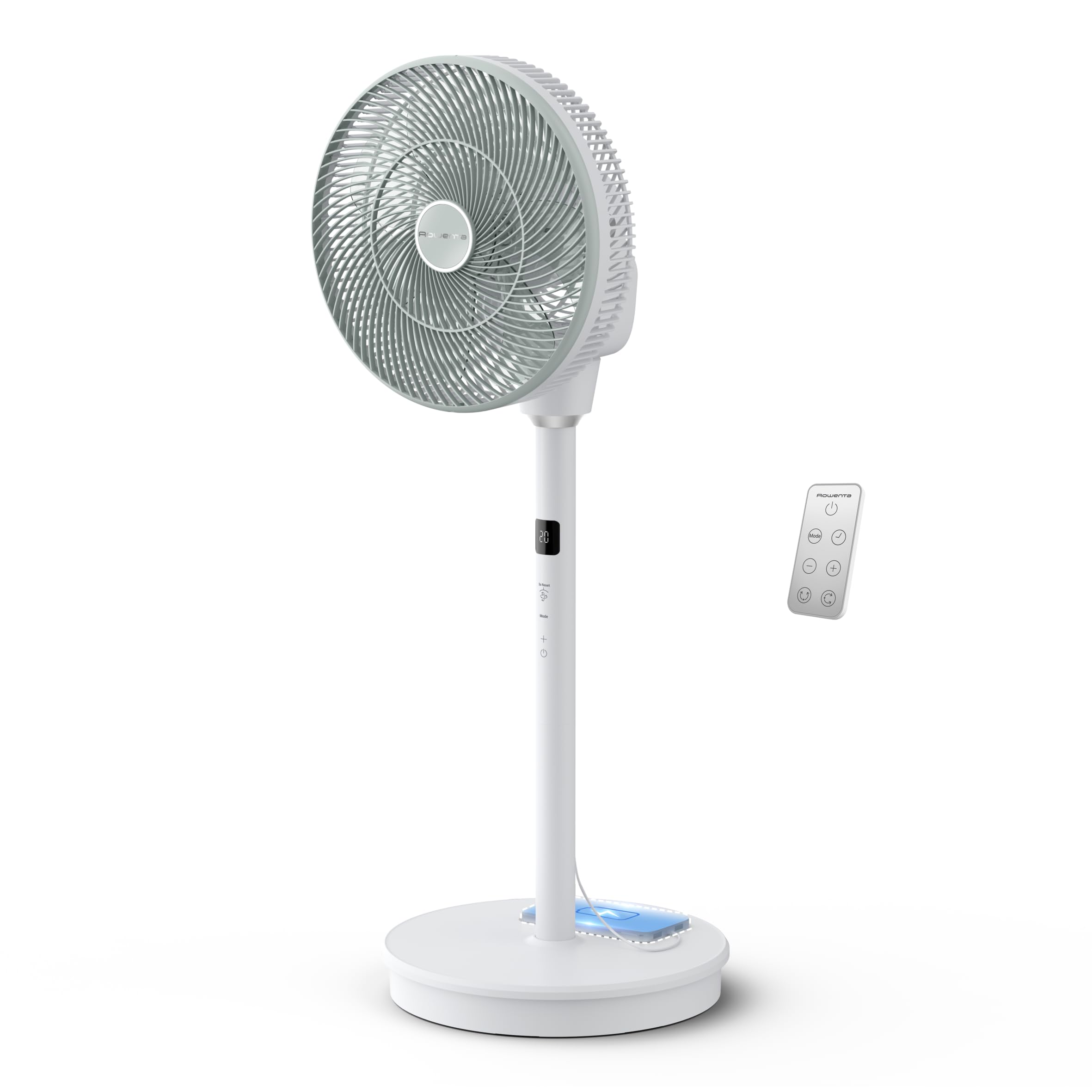 Rowenta QV5050F0 Turbo Silence Compact 3D Nomad, intensywne i ciche chłodzenie, możliwość dostosowania do baterii zewnętrznych, kompaktowy | Nadaje się do zewnętrznej baterii, intuicyjna obsługa, równomierny rozkład powietrza, kolor: biały/eukaliptusowy