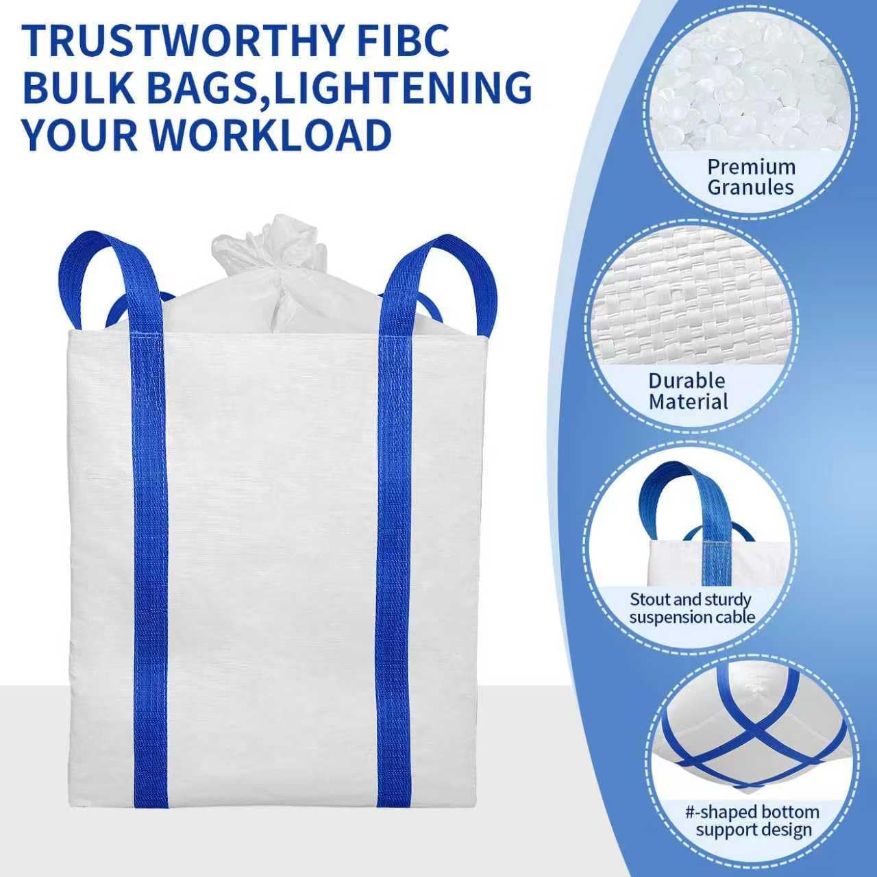 2 Pack FIBC Bulk Bag,2 Ton Bag 35" L x 35" W x 43" H,4400 lbs SWL,Duffle Top Flat Bottom,Woven Polypropylene Bags Four Loop Heavy Duty Bulk Bags with Reinforced Straps and A Secure Closure System.