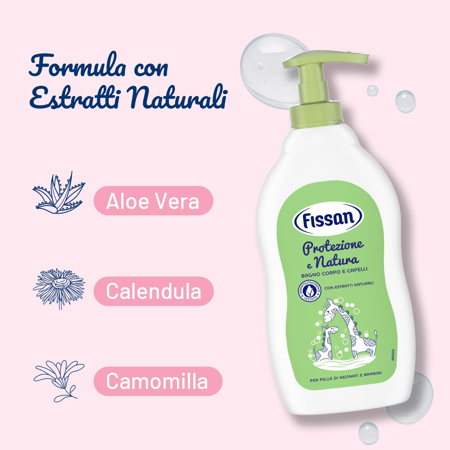 FISSAN - Protezione e Natura Bagno Corpo e Capelli per Pelle di Neonati e Bambini - Delicato sugli Occhi - 0% Coloranti e Detergenti Solfati - Dermatologicamente Testato - 6 Confezioni - 400ml
