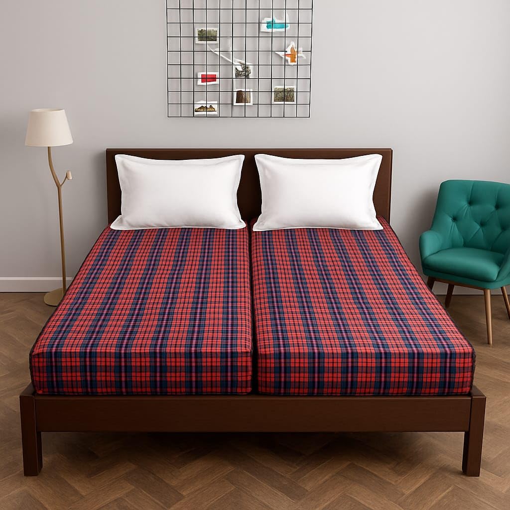 VANOS DREAMZ Cotton Double Mattress Cover with Zip - Set of 2 (Neon Lines, 72x36x6 inches)