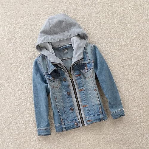 Mallimoda Kids Boys Girls Hooded Denim Jacket Zipper Coat Outerwear Style 2 Blue 3-4 Years