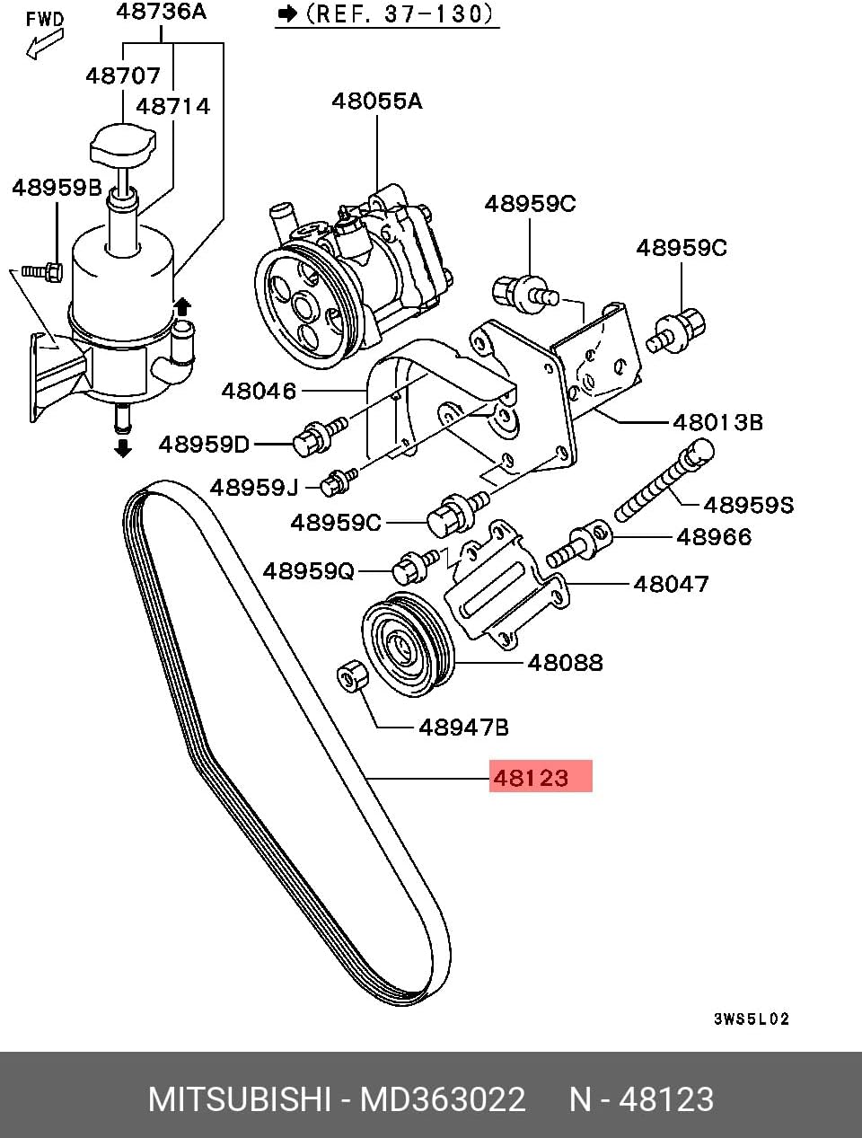 Genuine OEM For Mitsubishi 1999-2003 Montero Sport Accessory Drive Belt MD363022