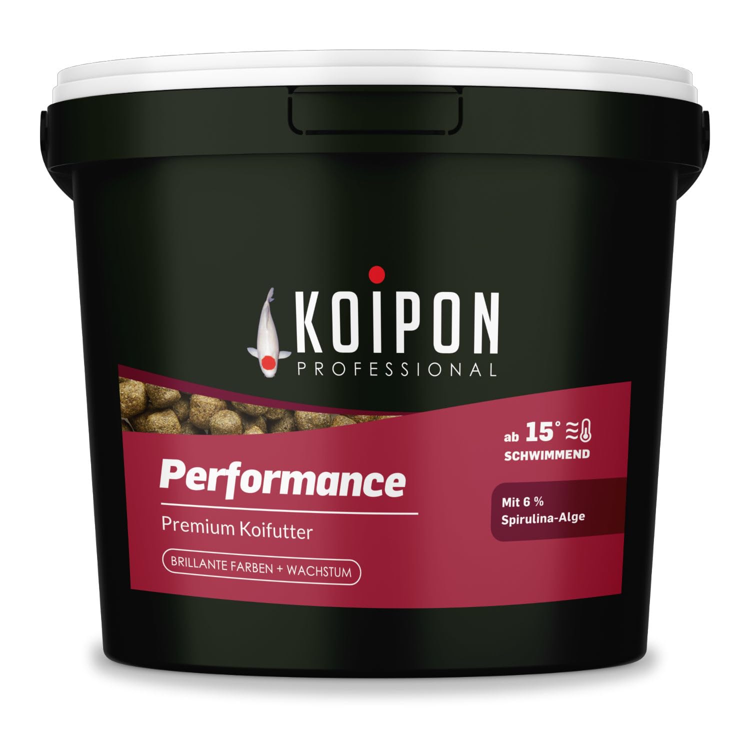 KOIPON Performance 1 kg Koifutter Sommer für Farbe, schwimmend, 6% Spirulina, Teichfutter 6 mm Pellets, Koifutter als Goldfischfutter geeignet
