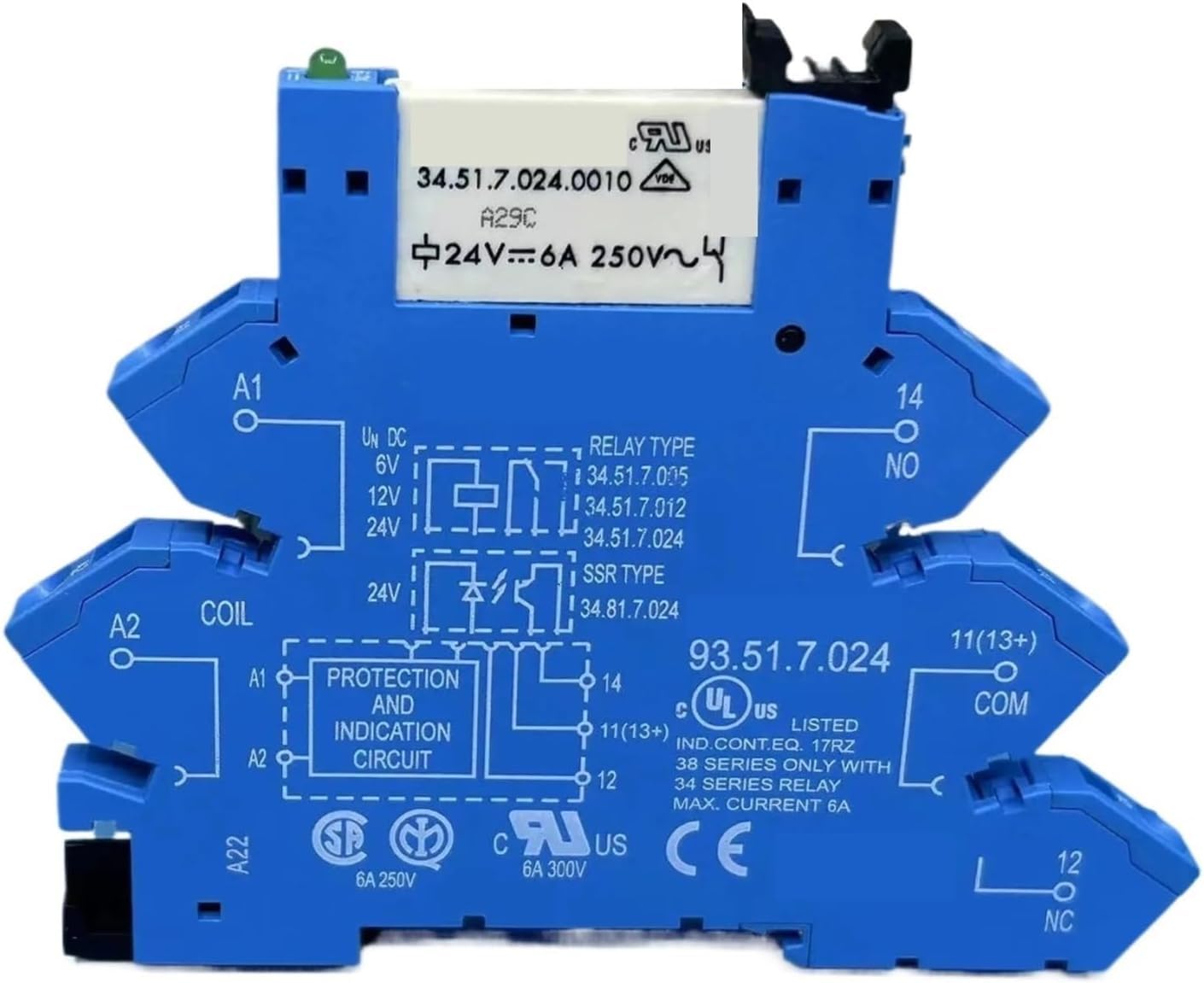Relais 34.51.7.024.0010 de 24VDC 6A à 5 broches avec le socle compatible 93.51.7.024