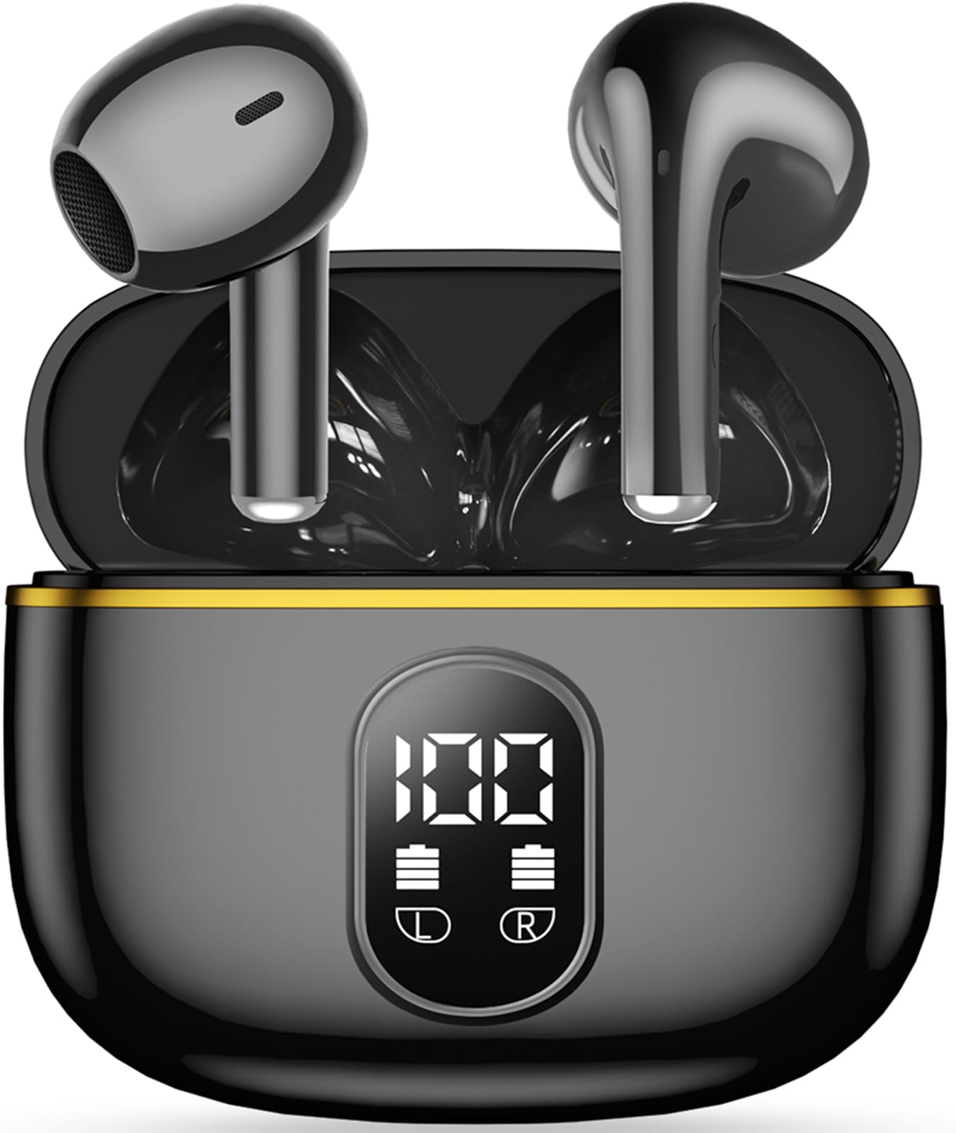 イヤホン bluetooth ワイヤレスイヤホン yjjc ブルートゥースイヤホン 無線 接続瞬時 Hi-Fi Type-C急速充電 ぶるーとぅーす 小型/軽量 LEDディスプレイ搭載 WEB会議/運動/ゲーム/テレワーク/通学/通勤/スポーツ/音楽用iPhone/Android対応 (04.Black)